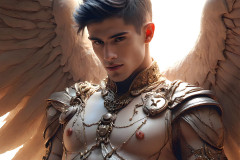Male Angels of the Holy Divine - The Young & The Beautiful: AI Fantasy Photos of Handsome Male Angels in Elegant Divine Armor,living in the golden city,with Vibrant Holy Wings.