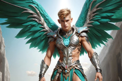 Male Angels of the Holy Divine - The Young & The Beautiful: AI Fantasy Photos of Handsome Male Angels in Elegant Divine Armor,living in the golden city,with Vibrant Holy Wings.