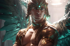 Male Angels of the Holy Divine - The Young & The Beautiful: AI Fantasy Photos of Handsome Male Angels in Elegant Divine Armor,living in the golden city,with Vibrant Holy Wings.