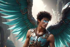 Male Angels of the Holy Divine - The Young & The Beautiful: AI Fantasy Photos of Handsome Male Angels in Elegant Divine Armor,living in the golden city,with Vibrant Holy Wings.