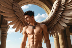 Male Angels of the Holy Divine - The Young & The Beautiful: AI Fantasy Photos of Handsome Male Angels in Elegant Divine Armor,living in the golden city,with Vibrant Holy Wings.