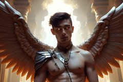 Male Angels of the Holy Divine - The Young & The Beautiful: AI Fantasy Photos of Handsome Male Angels in Elegant Divine Armor,living in the golden city,with Vibrant Holy Wings.