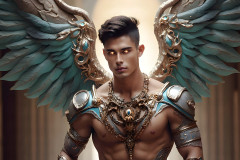 Male Angels of the Holy Divine - The Young & The Beautiful: AI Fantasy Photos of Handsome Male Angels in Elegant Divine Armor,living in the golden city,with Vibrant Holy Wings.