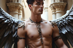 Male Angels of the Holy Divine - The Young & The Beautiful: AI Fantasy Photos of Handsome Male Angels in Elegant Divine Armor,living in the golden city,with Vibrant Holy Wings.
