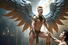 Male Angels of the Holy Divine - The Young & The Beautiful: AI Fantasy Photos of Handsome Male Angels in Elegant Divine Armor,living in the golden city,with Vibrant Holy Wings.