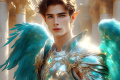 Male Angels of the Holy Divine - The Young & The Beautiful: AI Fantasy Photos of Handsome Male Angels in Elegant Divine Armor,living in the golden city,with Vibrant Holy Wings.