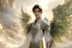 Male Angels of the Holy Divine - The Young & The Beautiful: AI Fantasy Photos of Handsome Male Angels in Elegant Divine Armor,living in the golden city,with Vibrant Holy Wings.