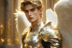 Male Angels of the Holy Divine - The Young & The Beautiful: AI Fantasy Photos of Handsome Male Angels in Elegant Divine Armor,living in the golden city,with Vibrant Holy Wings.