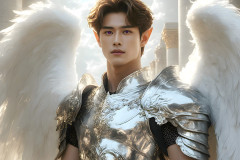 Male Angels of the Holy Divine - The Young & The Beautiful: AI Fantasy Photos of Handsome Male Angels in Elegant Divine Armor,living in the golden city,with Vibrant Holy Wings.