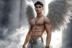 Male Angels of the Holy Divine - The Young & The Beautiful: AI Fantasy Photos of Handsome Male Angels in Elegant Divine Armor,living in the golden city,with Vibrant Holy Wings.