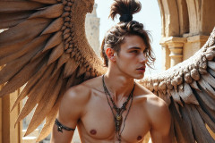 Male Angels of the Holy Divine - The Young & The Beautiful: AI Fantasy Photos of Handsome Male Angels in Elegant Divine Armor,living in the golden city,with Vibrant Holy Wings.