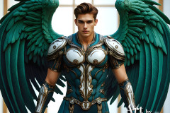 Male Angels of the Holy Divine - The Young & The Beautiful: AI Fantasy Photos of Handsome Male Angels in Elegant Divine Armor,living in the golden city,with Vibrant Holy Wings.