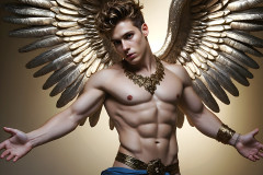 Male Angels of the Holy Divine - The Young & The Beautiful: AI Fantasy Photos of Handsome Male Angels in Elegant Divine Armor,living in the golden city,with Vibrant Holy Wings.
