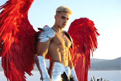 Male Angels of the Holy Divine - The Young & The Beautiful: AI Fantasy Photos of Handsome Male Angels in Elegant Divine Armor,living in the golden city,with Vibrant Holy Wings.