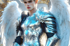Male Angels of the Holy Divine - The Young & The Beautiful: AI Fantasy Photos of Handsome Male Angels in Elegant Divine Armor,living in the golden city,with Vibrant Holy Wings.