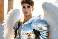 Male Angels of the Holy Divine - The Young & The Beautiful: AI Fantasy Photos of Handsome Male Angels in Elegant Divine Armor,living in the golden city,with Vibrant Holy Wings.