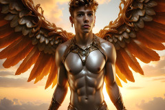 Male Angels of the Holy Divine - The Young & The Beautiful: AI Fantasy Photos of Handsome Male Angels in Elegant Divine Armor,living in the golden city,with Vibrant Holy Wings.