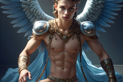 Male Angels of the Holy Divine - The Young & The Beautiful: AI Fantasy Photos of Handsome Male Angels in Elegant Divine Armor,living in the golden city,with Vibrant Holy Wings.