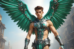 Male Angels of the Holy Divine - The Young & The Beautiful: AI Fantasy Photos of Handsome Male Angels in Elegant Divine Armor,living in the golden city,with Vibrant Holy Wings.