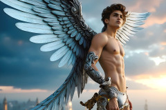 Male Angels of the Holy Divine - The Young & The Beautiful: AI Fantasy Photos of Handsome Male Angels in Elegant Divine Armor,living in the golden city,with Vibrant Holy Wings.