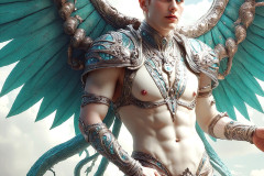 Male Angels of the Holy Divine - The Young & The Beautiful: AI Fantasy Photos of Handsome Male Angels in Elegant Divine Armor,living in the golden city,with Vibrant Holy Wings.
