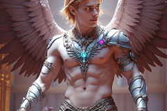 Male Angels of the Holy Divine - The Young & The Beautiful: AI Fantasy Photos of Handsome Male Angels in Elegant Divine Armor,living in the golden city,with Vibrant Holy Wings.