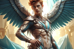 Male Angels of the Holy Divine - The Young & The Beautiful: AI Fantasy Photos of Handsome Male Angels in Elegant Divine Armor,living in the golden city,with Vibrant Holy Wings.