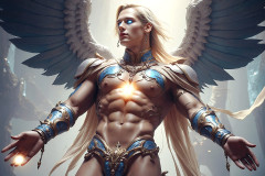 Male Angels of the Holy Divine - The Young & The Beautiful: AI Fantasy Photos of Handsome Male Angels in Elegant Divine Armor,living in the golden city,with Vibrant Holy Wings.