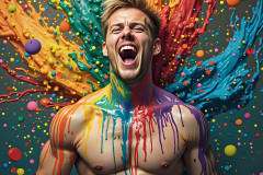 Paint Splat Fun - Hot men having fun with body paint.