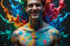 Paint Splat Fun - Hot men having fun with body paint.