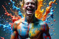 Paint Splat Fun - Hot men having fun with body paint.