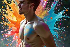 Paint Splat Fun - Hot men having fun with body paint.