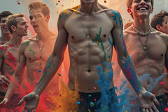 Paint Splat Fun - Hot men having fun with body paint.