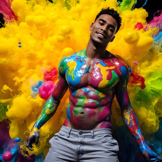 Paint Splat Fun - AI Photos of Hot men having fun with body paint.