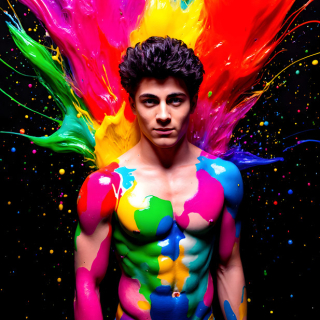 Paint Splat Fun - AI Photos of Hot men having fun with body paint.