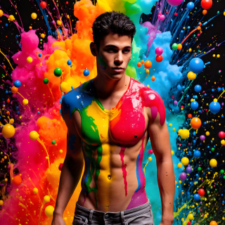 Paint Splat Fun - AI Photos of Hot men having fun with body paint.