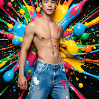 Paint Splat Fun - AI Photos of Hot men having fun with body paint.