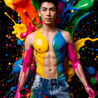 Paint Splat Fun - AI Photos of Hot men having fun with body paint.