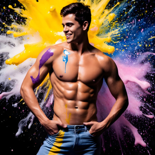 Paint Splat Fun - AI Photos of Hot men having fun with body paint.