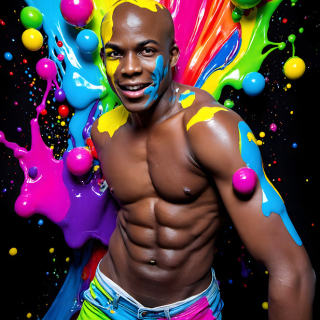Paint Splat Fun - AI Photos of Hot men having fun with body paint.