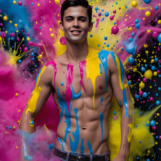 Paint Splat Fun - AI Photos of Hot men having fun with body paint.