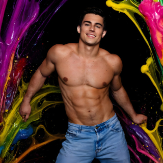Paint Splat Fun - AI Photos of Hot men having fun with body paint.