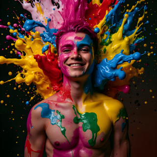 Paint Splat Fun - AI Photos of Hot men having fun with body paint.