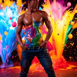 Paint Splat Fun - AI Photos of Hot men having fun with body paint.