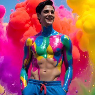 Paint Splat Fun - AI Photos of Hot men having fun with body paint.