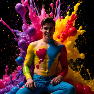 Paint Splat Fun - AI Photos of Hot men having fun with body paint.