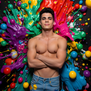 Paint Splat Fun - AI Photos of Hot men having fun with body paint.