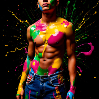 Paint Splat Fun - AI Photos of Hot men having fun with body paint.