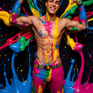 Paint Splat Fun - AI Photos of Hot men having fun with body paint.