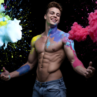 Paint Splat Fun - AI Photos of Hot men having fun with body paint.
